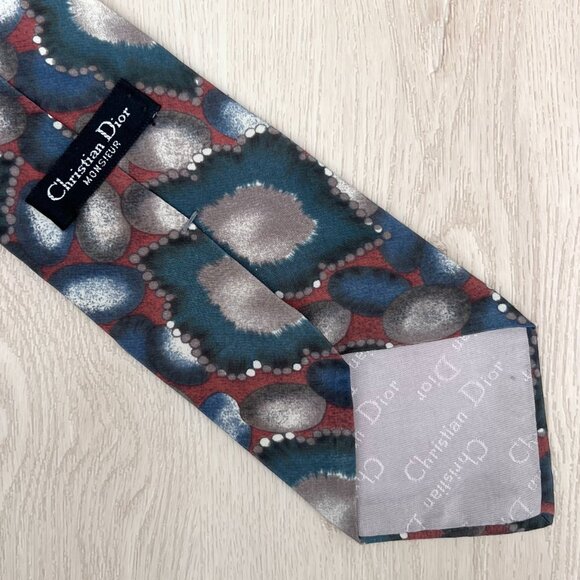 Vintage 90s Christian Dior Monsieur Men's Italy Made 100% Silk Necktie 59"x3.75" - Picture 5 of 11